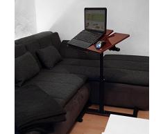 Relaxdays Laptoptisch höhenverstellbar H x B x T: 95 x 60 x 40,5 cm Sofatisch Beistelltisch mit Rollen samt Bremsen für Notebook mit Ablage für Maus hochglanz lackiert mit Antirutsch-Leiste Mahagoni (braun)