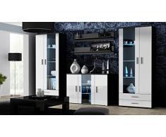 Wohnwand SOHO Anbauwand Wohnzimmer Möbel Hochglanz Vitrine Kommode Tv Schrank (Korpus: Schwarz Matt Front: Weiß Hochglanz)