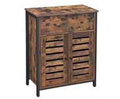 VASAGLE Beistellschrank, Sideboard mit Regalebene und Schublade, Küchenschrank, mit Lamellentüren, Wohnzimmer, Schlafzimmer, Arbeitszimmer, Büro, Flur, Industrie-Design, Vintage, Dunkelbraun LSC86BX