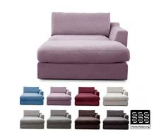 CAVADORE Sofa-Modul Fiona Longchair mit Armteil rechts / XXL-Recamiere passend zur Couchgarnitur Fiona / 139 x 90 x 199 /Webstoff flieder-lila