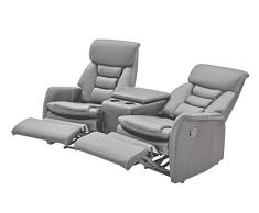 lifestyle4living Kinosessel 2-Sitzer, Kunstleder, hellgrau | Hochwertiger 2er Cinema-Sessel/Sofa mit Getränkehalter & Liegefunktion für entspannte Heimkino-Abende