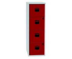 Bisley PFA4F - Vertikaler Hängeregisterschrank - 4 Schubfächer - Hellgrau, Cardinal Red