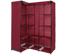 BB Sport Eck-Kleiderschrank Stoffschrank Faltschrank 169 x 130 x 45 cm in vielen Farben mit 12 Fächern und 2 Kleiderstangen, Farbe:Kirschrot