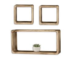 levandeo Wandregal 3er Set Cube Holzregal Natur 16cm 21cm Würfelregal Landhaus Stil Regalwürfel Shabby Chic Hängeregal Vintage Wohnideen Deko