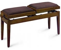 Doppel Piano-Klavierbank, Walnuss Matt, Polster Samt Braun, Höhenverstellbar 49 - 59 cm