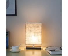 ZEEFO Holz Tischlampe, Retro Massiv holz und Stoffschirm entspannende Nachttischlampe für Schlafzimmer Wohnzimmer, Studio, Café, Babyzimmer,Studentenwohnheim (Rectangle)