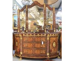 Casa Padrino Luxus Barock Schrank mit Spiegelkonsole Mahagoni Intarsien mit Marmorplatte - Luxus Wohnzimmer Möbel Konsole mit Spiegel