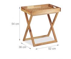 Relaxdays Tabletttisch klappbar, Serviertisch Walnuss-Holz, Klapptisch klein, Serviertablett, HxBxT: ca. 54 x 52 x 36 cm