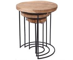 EMAKO Beistelltisch 3er Set klein deko rund holz Holztisch Balkontisch stapelbar Tisch Gartentisch Kaffeetisch Esstisch aus natürlichem Teakholz