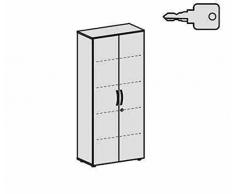 Flügeltürenschrank, Büroschrank aus Holz, mit Standfüßen, inkl. Türdämpfer, abschließbar, 800x420x1808, Ahorn/Weiß, Geramöbel