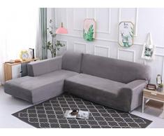 ele ELEOPTION Sofa Überwürfe elastische Stretch Sofa Bezug 2er Set 3 Sitzer für L Form Sofa inkl. 2 Stücke Kissenbezug (Silber grau)