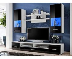 KRYSPOL Wohnwand Reno Anbauwand, Wohnzimmer-Set, Modern Design (Weiß Matt/Schwarz Glanz)
