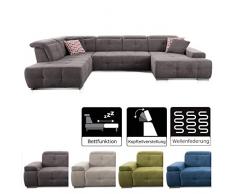 CAVADORE Wohnlandschaft Mistrel mit Longchair rechts / Großes Schlafsofa in U-Form / Inkl. Kopfteilfunktion und großer Liegefläche (125 x 270) / 343 x 77-93 x 228 / Kati Fango