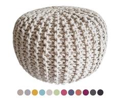 casamia Pouf Sitzpuff Strick Velours Sitzhocker Strickhocker Sitzpouf Bodenkissen viele Arten/Farben u. Maße Farbe ø 45 leinenweiß Baumwolle