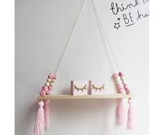 Hängendes Wandregal Hängeregal Schweberegal Holz Quaste Wandboard Schaukel Steckboard Kinderzimmer Decor, Größe: 38 x 14 x 1.5cm