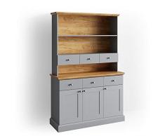 Vicco Küchenschrank Cambridge Vitrine Buffet Küchenregal Landhaus Eiche (Grau/Eiche)