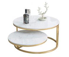 Coffee Table Home 2-Tier-Cocktail-Tisch Mit Akzent,Ausziehbarer Marmor-Couchtisch,Seitlicher Beistelltisch Mit Nesting-Sofa,Safe and Secure,Für Wohn- Und Bürozimmer,Goldmetall(Größe: Ø(80+60) X45Cm)