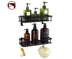 Hoomtaook Duschkorb Duschregal Ohne Bohren Rechteckiges Ecke Ablage Korb für Badezimmer und Küche Eckregal Dusche Ohne Bohren Duschablage Ecke Selbstklebend Aluminium Schwarz 2 Etagen