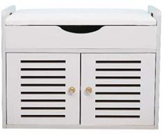 WZF Shoe Racks Massivholz Schuhschrank Multifunktion mit PU Sitzkissen und 2 Tür Pendel Fenster Sofa Hocker Wohnzimmer Flur Garderobe Storage Organizer (Farbe: B, Größe: 60x33x48cm)