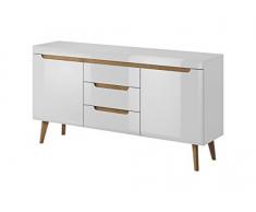 Furniture24 Kommode Sideboard NORDI in Skandinavische Stil (Weiß/Weiß Hochglanz)