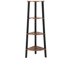 VASAGLE Eckregal, Standregal, Bücherregal, Leiterregal mit 4 Ablagen, einfache Montage, stabiles Stahlgestell, Wohnzimmer, Schlafzimmer, Balkon, Industrie-Design, vintagebraun-schwarz LLS34X