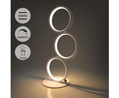 GBLY LED Tischlampe Touch Dimmbar Modern Nachtischlampe Ring Weiß Schreibtischlampe Warmweiß 3000K aus Aluminium Touch Switch Nachtlampe mit Stecker für Schlafzimmer Wohnzimmer Arbeitszimmer Büro