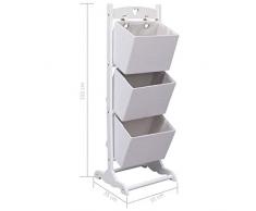Tidyard Holz Korbregal 3 Körbe Standregal Schubladenregal Aufbewahrungsregal Holzregal Regal Korbkommode Spielzeugregal Weiß 35x35x102cm