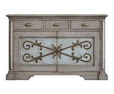 Veronesische Anrichte Antiquariat mit 2 Türen und 3 Schubladen aus Massivholz, Buffetschrank in Grau Farbe mit Rost Effekt, Elegante Anrichte Klassicher Stil.