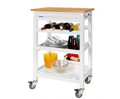 SoBuy FKW16-WN Servierwagen mit Tischplatt aus Bambus Küchenwagen Rollwagen mit einem Gratis-Schneidebrett Weiß/Natur BHT: 58x90x40cm