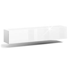 PlatanRoom TV Lowboard 140 cm Hängeboard Hochglanz Board Schrank Wohnwand weiß (korpus matt weiß+Front weiß Hochglanz)