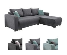 lifestyle4living Ecksofa mit Schlaffunktion und Bettkasten in Anthrazit | Gemütliches L-Sofa mit Wellenunterfederung und Stauraum | Ottomane Links o. rechts montierbar