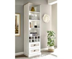 Lomadox Landhaus Regalschrank Hochschrank im mediterranen Stil, mit Weinfach, Pinie weiß, Eiche antik gewischt, B/H/T: 57/203/46cm