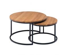 Hochwertiger Couchtisch aus Eiche & Metall - Satztisch aus Massiv Holz im 2er Set | Wohnzimmertisch aus Echtholz | Moderner Massivholz Beistelltisch - rund & kompakt - 50 cm hoch | Natur braun