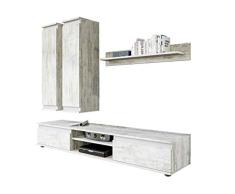 Wohnwand Check, mit 2 Hängeschränke TV-Lowboard und Wandregal, Wohnzimmerschrank, Matt (Canyon Weiß-Kiefer/Anthrazit)