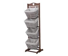 REGAL Ablagekorb Holzablage 4 Tier Massivholzrahmen Rattan Boden Kleinigkeiten Korb, multifunktionales Bücherregal stapelbar (Farbe : Style 2)