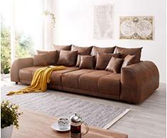 DELIFE Bigsofa Violetta Braun 310x135 cm Antik Optik inklusive Kissen Big-Sofa