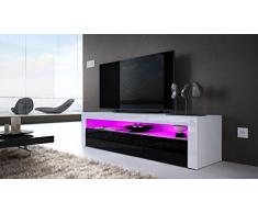Vladon TV Board Lowboard Valencia, Korpus in Weiß Matt/Front in Schwarz Hochglanz mit Rahmen in Weiß Hochglanz