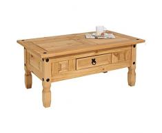 CARO-Möbel Couchtisch Salsa Wohnzimmertisch Beistelltisch im Mexiko Stil, Kiefer massiv, gebeizt/gewachst mit 1 Schublade