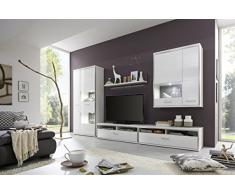 Dreams4Home Wohnkombination Lecce IV weiß Hochglanz Nachbildung, 5-teilig, optional mit Beleuchtung, Schrank, TV-Schrank, TV Element, Wohnwand, Wohnelement, Wohnzimmer, Regalwand, Highboard, Vitrine, Beleuchtung:mit Beleuchtung
