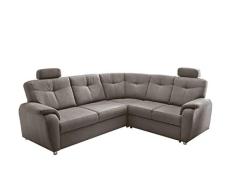 lifestyle4living Ecksofa mit Schlaffunktion in grau-braun mit Stauraum, pflegeleichter Microfaser-Stoff | Gemütliches L-Sofa im Modernen-Look