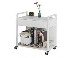 SoBuy® FKW50-W Beistellwagen Rollwagen mit 2 Ablagen und 1 Schublade, Küchenwagen in weiß, BHT ca: 60x64x33cm