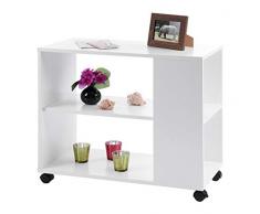 ts-ideen Beistelltisch auf Rollen Ablage Rollcontainer Bücherbord Holz Weiß 60 x 70 cm
