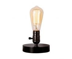 INJUICY Loft Retro Antike E27 Edison Glühbirne Industrielampe Holz Schreibtischlampe Vintage Led Tischlampe für Arbeitszimmer Büro Schlafzimmer Wohnzimmer Tisch Nachttischlampen Tischleuchte (Schwarz)