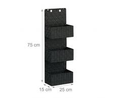 Relaxdays Hängeorganizer Stoff, Türorganizer mit 3 Aufbewahrungskörben, Wandorganizer Bad, PP, HBT: 75x25x15cm, schwarz