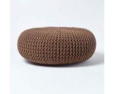 Homescapes Pouf Strickpouf rundes Bodenkissen, Sitzpouf 70 x 23 cm, gepolsterter Sitzhocker, Sitzpuff/Puff mit grob gestricktem Bezug aus 100% Baumwolle, Strickpuff, braun