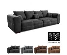 Cavadore Big Sofa Mavericco / XXL Couch im modernen Design / Inklusive Rückenkissen und Zierkissen / 287 x 69 x 108 cm (BxHxT) / Mikrofaser Schwarz