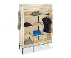 Relaxdays Faltschrank VALENTIN groß H x B x T: ca. 179 x 124 x 42 cm Kleiderschrank mit 10 großen Fächern Wäscheschrank aus Stoff als Garderobenschrank und Campingschrank mit Kleiderstange, beige