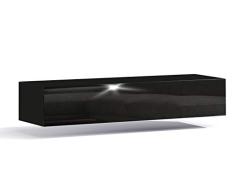 RODRIGO TV Lowboard Hängeboard Hochglanz Board Schrank Kommode 160cm (korpus matt schwarz+Front schwarz Hochglanz)