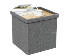 Bonlife Truhe Aufbewahrungsbox Kisten Sitzhocker Sitztruhe Mit Stauraum Belastbar Leinen Sitzgelegenheit Organizer Box,Hocker Stoff Grau,40 x 40 x 38 cm