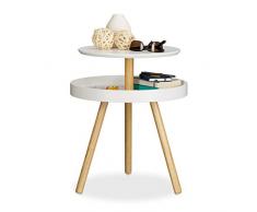 Relaxdays Beistelltisch rund weiß, Holz, Birke, Ablage, Dreibein, Sofatisch, Couchtisch, HxBxT: 55 x 47 x 47 cm, white